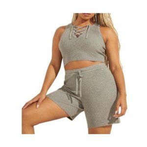 Guess Sydney Lace-up Sleeveless Sweater - Light Heather Grey Multi Size XS NWT